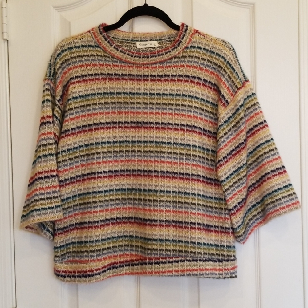 Multicolor Crop Knit 3/4 Length Sleeves